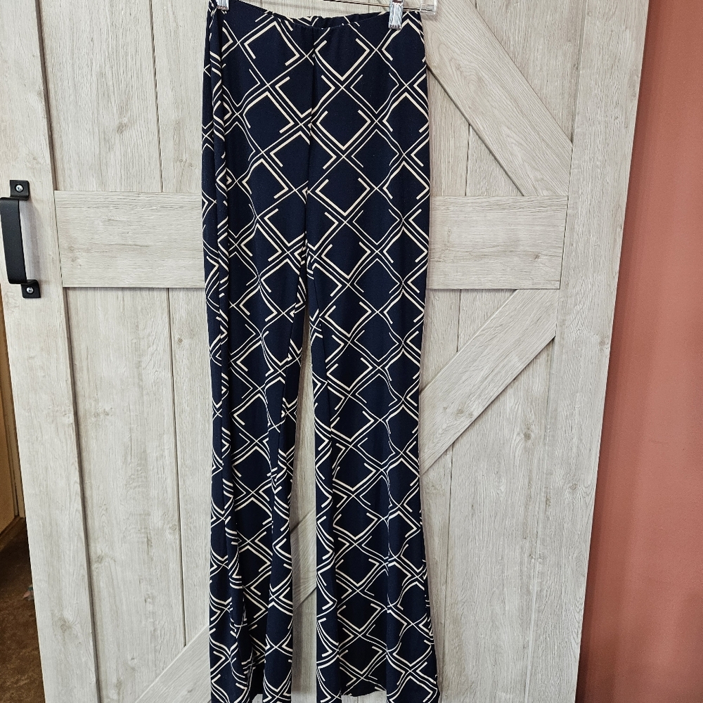 Industry Republic Navy & White Geometric Wide-Leg Pants - Size XS
